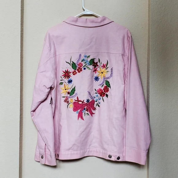 The Quacker Factory Embroidered Linen Garden Floral Jacket.   Size L - Picture 4 of 7
